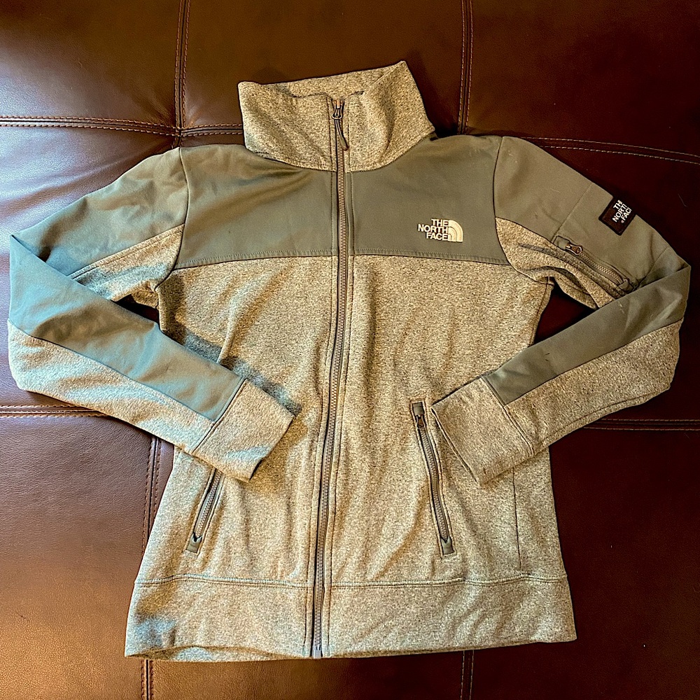North Face zip up jacket — green/heathered green
